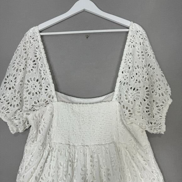 Lilly Pulitzer Kay Dress Womens 12 White Floral Eyelet Babydoll Mini Cottagecore - Picture 7 of 15